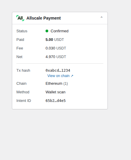 Order meta box showing on-chain transaction details